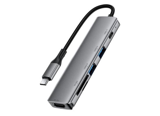 ACEFAST J18 6 in 1 USB-C Hub HDMI 4K 60Hz HD PD 90W Fast Charge Docking Station with SD / TF Card Slot - Gray